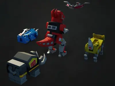 Megazord Power Rangers transforming Low-poly 3D model