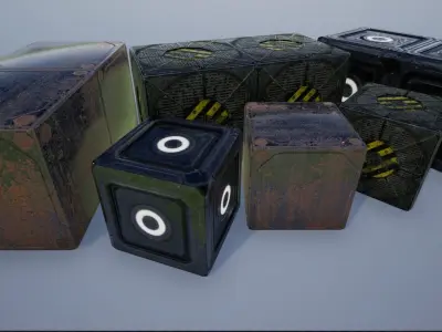 Lowpoly sci-fi Metal Crates and Containers 3 Low-poly 3D model
