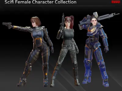 Scifi Female Character Collection 3D Model Pack