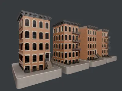 3 City Apartment Buildings Game Ready 3D model