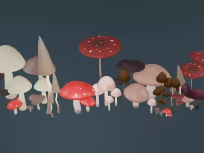 Simple mushrooms models Low-poly 3D model