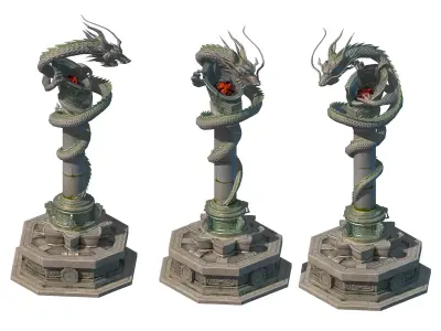Dragon statue pillar game ready low poly Low-poly 3D model