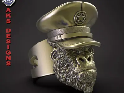 Animal ring jewelry Army captain guerilla v150 3D print model