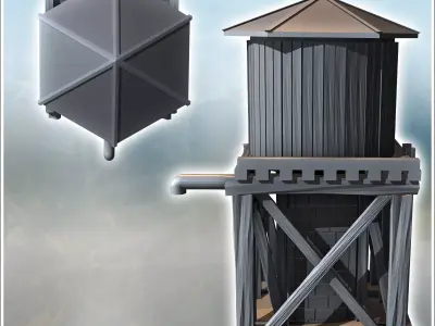 Water tank on wooden structure with metal faucet 2 - Modern WW2  3D print model