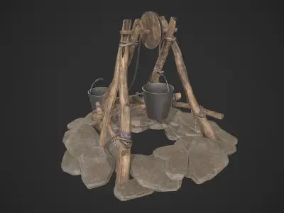 Primitive Makeshift Well Low-poly 3D model