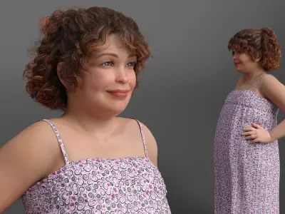  Young Chubby Girl in Spaghetti Strap Dress Hands on Hips 