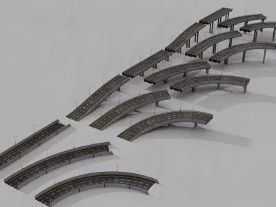 Modular highway interchanges and urban elevated roads Low-poly 3D model