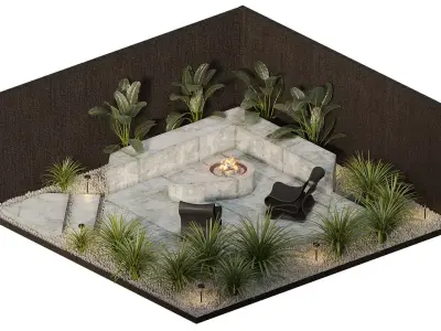 Terrace with a fireplace 3D model
