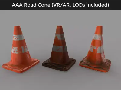 Damaged Traffic Road Cone - 3D VR  AR  game ready  Low-poly 3D model