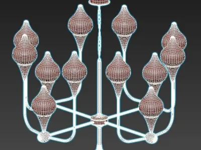 FLAME chandelier with gold and glass shades 3D model