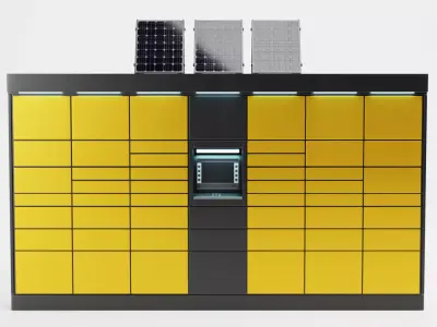 Parcel Locker V3 - Package Delivery Station with Solar Panels Low-poly 3D model