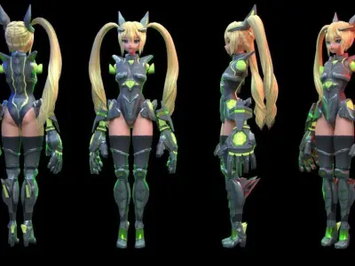 Robot Girl PBR Low-poly 3D model
