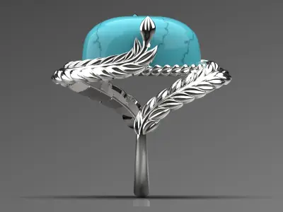 Feather design solitaire ring with turquoise model gr0033 3D print model