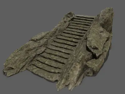 Stairs on rock Low-poly 3D model