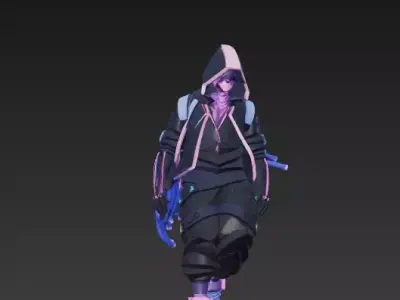 Cyberpunk Character 3D Model - Futuristic Streetwear Neon Style 3D model