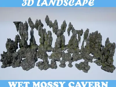 Low poly Mossy Cave Modular Column Pack 200802 Low-poly 3D model