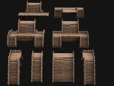 Stairs and Fences Medieval Pack Low-poly 3D model