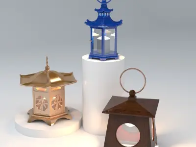 JAPANESE LANTERN SET Low-poly 3D model