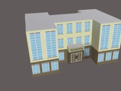 School Low-poly 3D model game 3D model Free low-poly 3D model