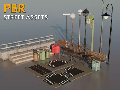PBR Street Props Pack   Low-poly 3D model