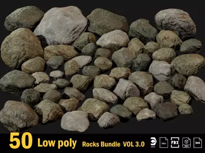 50 Low poly Rock Collection Vol 3 Low-poly 3D model