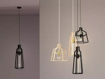 Skeleton pendant light with metal frame 3D model