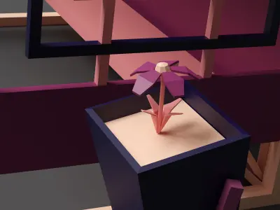 Pink bus stop - with flower Low-poly 3D model