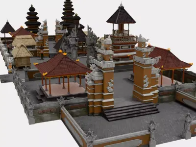 Balinese Brick Temple Traditional Brick Wall Temple 3D model