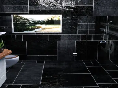 Bathroom with tiles and plants 3D model