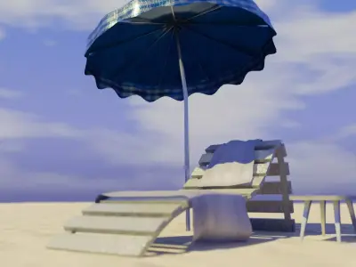 Beach Lounger - Umbrella Set Low-poly 3D model