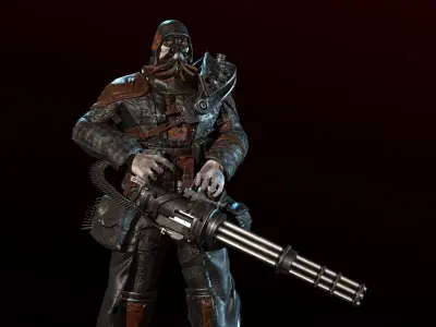 mutant with a machine gun Low-poly 3D model