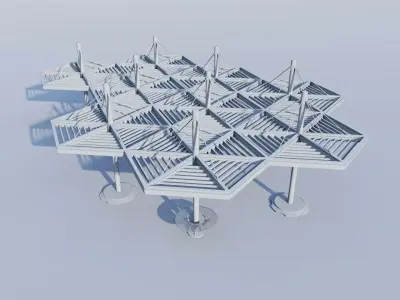 Modern Wood and Steel Pavilion Pergola Low-poly 3D model