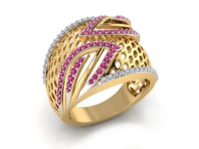 Light Weight Rose Gold Diamond Ring  -RI-242 3D print model