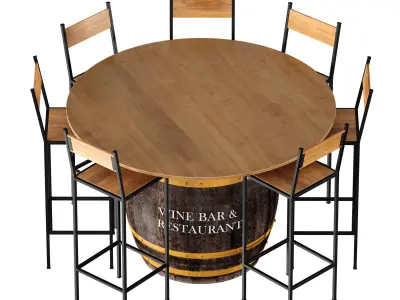 Barrel table with bar stools for bar restaurant cafe 3D model