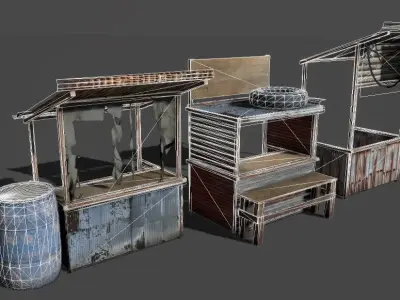 Shanty kiosk pack Low-poly 3D model