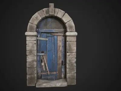 Old Wooden Door with Stone Arch Low-poly 3D model