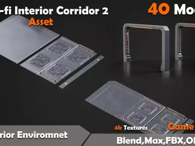 Sci-fi Interior Corridor 2 Asset 40 Models Low-poly 3D model