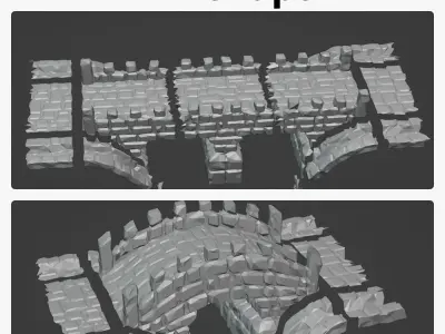 Stone bridge and paving stone road or square medieval collection 3D Model Pack