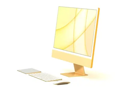 Apple iMac 24 inch 2021 Yellow Keyboard Mouse Trackpad Low-poly 3D model