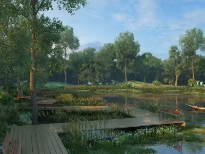 Nature River Park Scene 3D 3D model