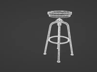 Industrial Adjustable Barstool with Wood Seat 3D model