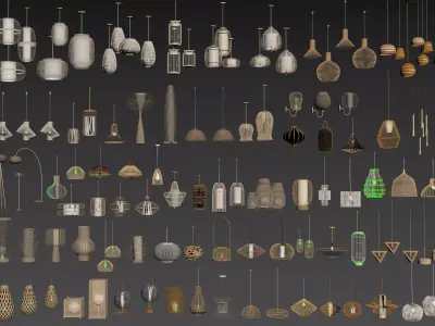 rattan pendant light set 3D model