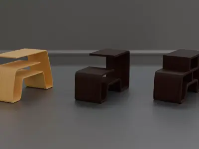 Modern Minimalist Curved Wood Coffee Table  Low-poly 3D model