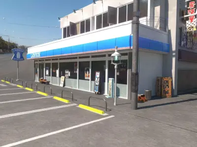 Lawson - convenience store and street- lowpoly PBR Low-poly 3D model