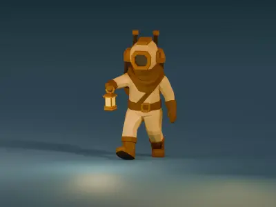 UNRIGGED VERSION LOW-POLY DIVER Low-poly 3D model