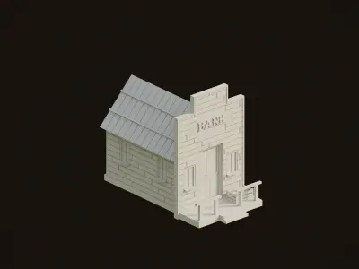 Bank in Old West Low-poly 3D model