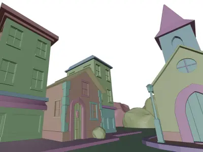 Stylized Low-Poly Village Scene Low-poly 3D model