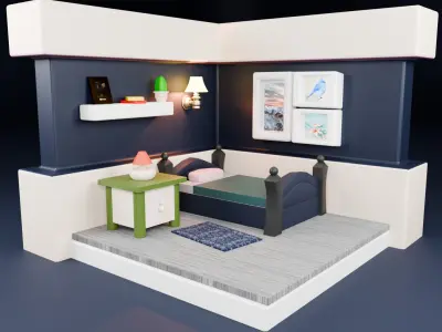 Customized Blue and White themed Bedroom  3D model