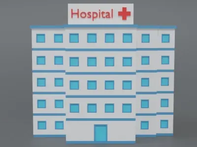 Low Poly Cartoon Hospital Low-poly 3D model