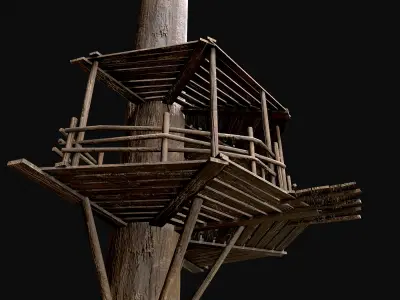 Wooden Tree House Shelters and Platforms 4 Low-poly 3D model